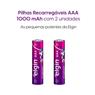 Pilha Recarregável Aaa 1000 Mah Elgin Com 02 Unidades