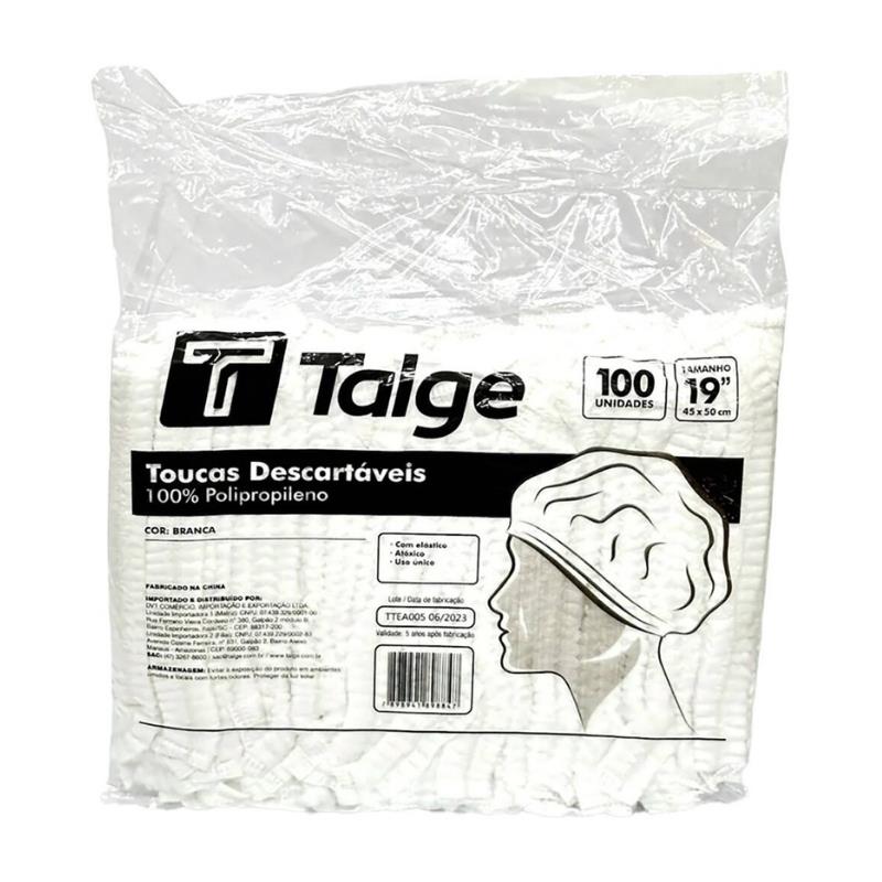 Touca descartável de TNT sanfonada, atóxica, Branca, 732150, Talge - PT 100 UN