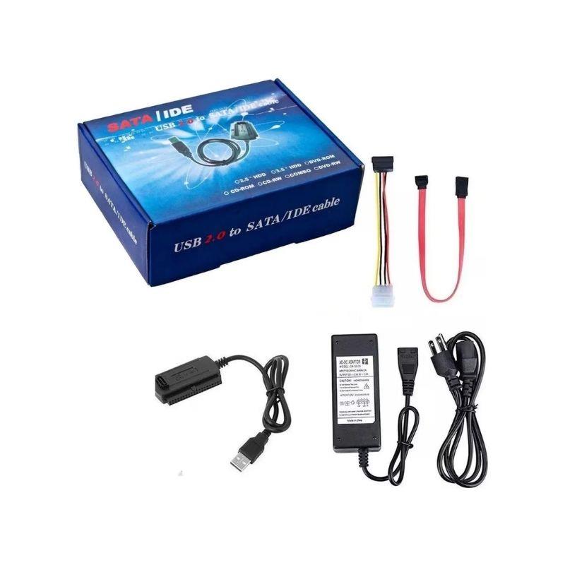 Kit Adaptador Conversor HD USB 2.0 IDE SATA Fonte 3 Em 1