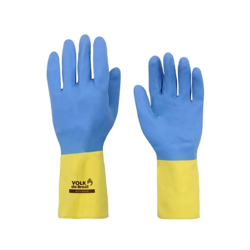Luva Látex e Neoprene Slim Volk Bicolor Azul e Amarela CA37900