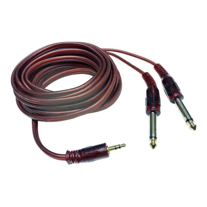 Cabo Áudio P2 Macho Dourado x 2 P10 Macho Dourado 3m