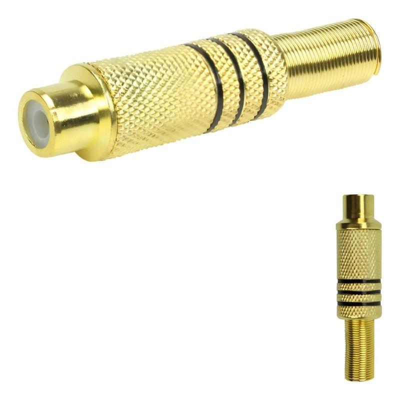 Kit 5 Conectores Plug RCA Fêmea Dourado - 5 Unidades