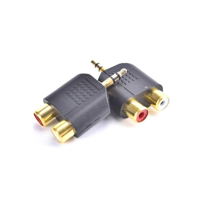 Kit 5 Conectores Adaptador 2 RCA Fêmea x P2 Macho Dourado - 5 Unidades
