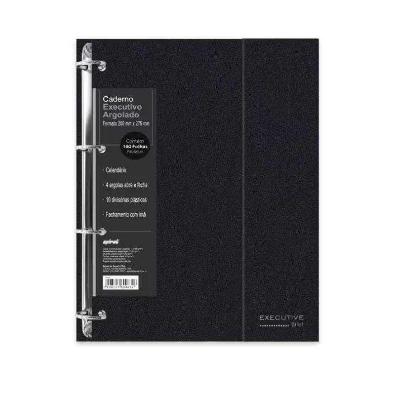 Caderno Argolado Capa Dura 10X1 160 Folhas Preto Brief Executive Spiral