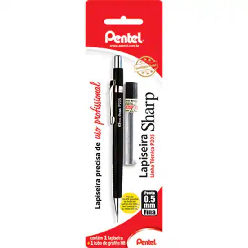 Kit Lapiseira 0.5mm Preta + 1 Tubo de Grafite SM-P205-AM6 Pentel