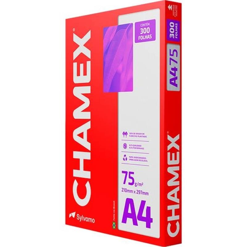 Papel Sulfite A4 75g 210mmx297mm Alcalino Chamex - 300 Folhas