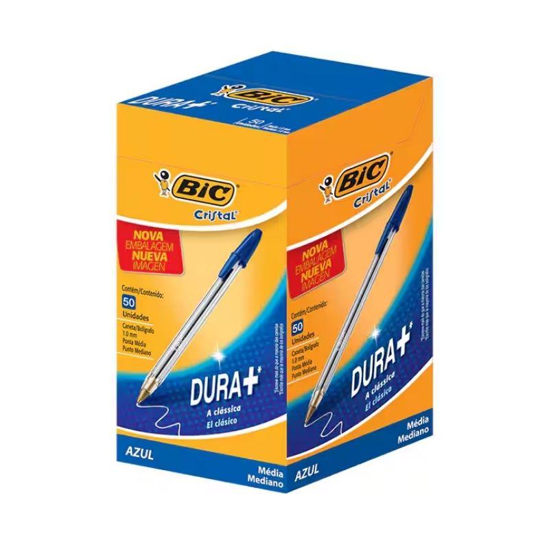 Caixa Caneta Esferográfica BIC Escrita Média Cristal Dura Mais Azul - 50 Unidades