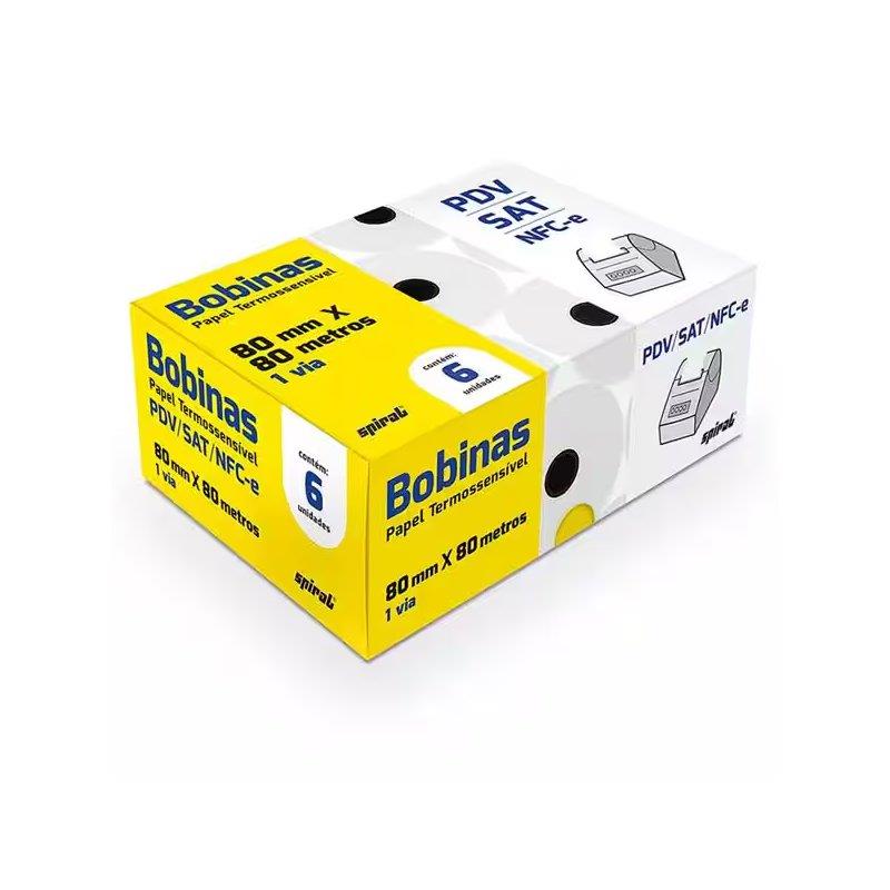 Caixa Bobina Térmica para PDV 80mmx80m 64655 Spiral - 6 Unidades