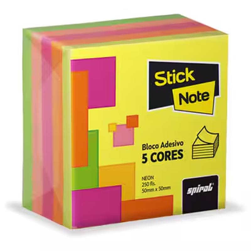 Bloco Adesivo Neon 5 cores 250 folhas 50x50mm Stick Note