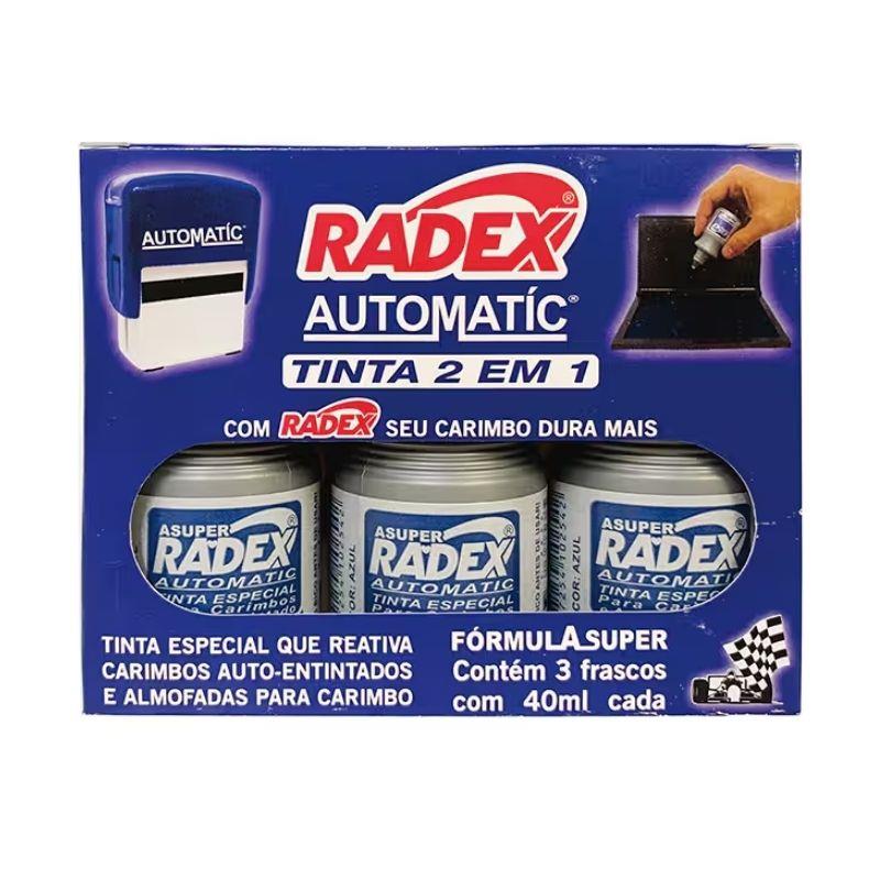 Tinta Carimbo e Auto-entintado 40ml Radex Azul - 3 Unidades