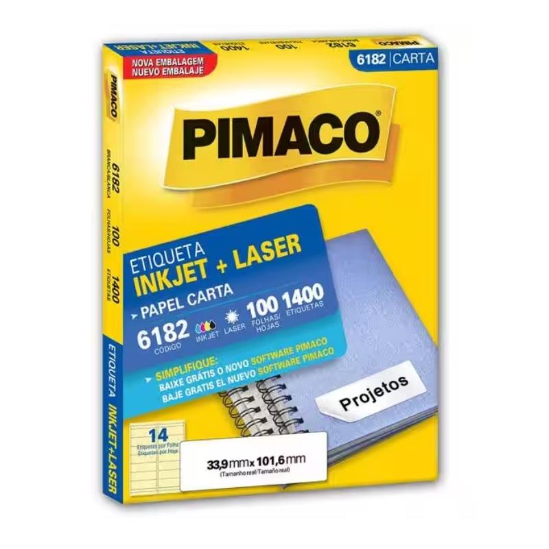 Etiqueta Ink-Jet+Laser Carta 33,9x101,6 6182 Pimaco - 1400 Unidades
