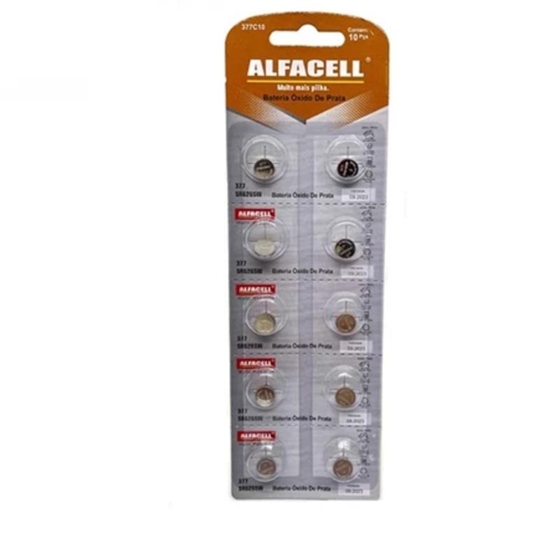 Cartela Baterias Alcalinas Botão 377-10/SR626SW Oxido de Prata - 10 Unidades