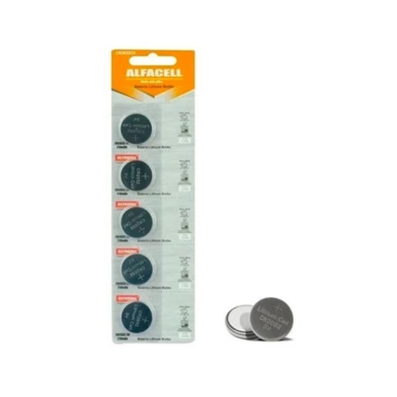 Cartela Bateria Lítio CR 2032 Botão Alfacell 3V - 5 Unidades