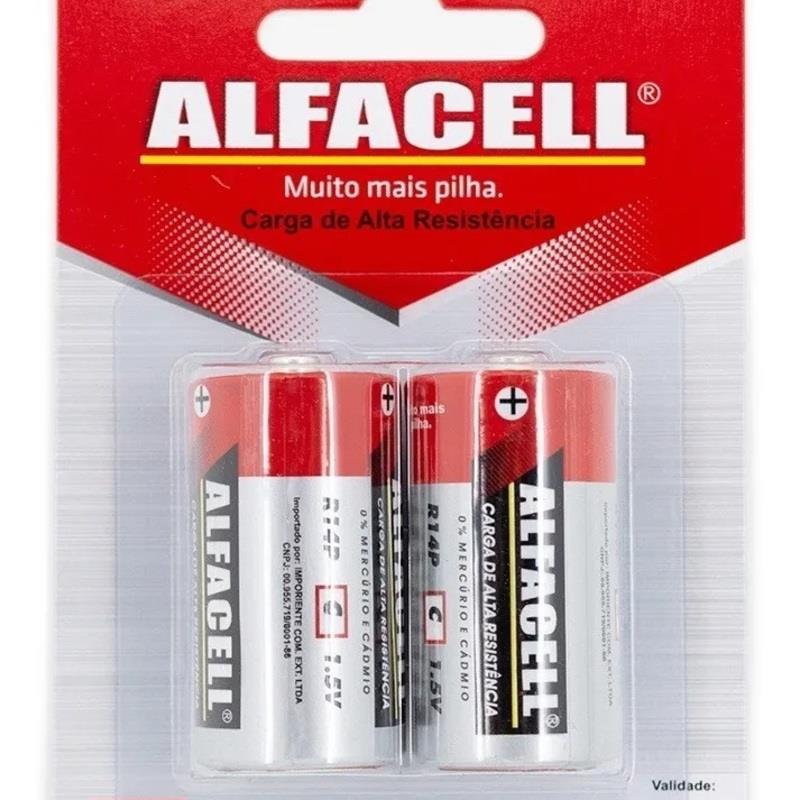 Kit 2 Pilhas Tamanho C 1,5V Alfacell - 2 Unidades