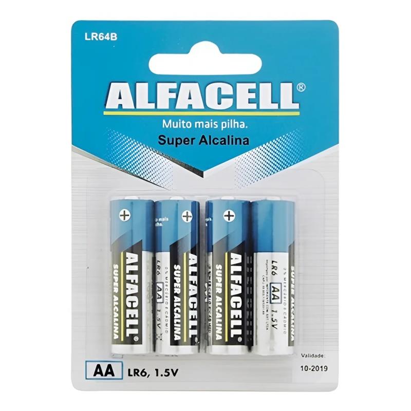 Kit 4 Pilhas Alcalinas AA 1,5V Alfacell - 4 Unidades