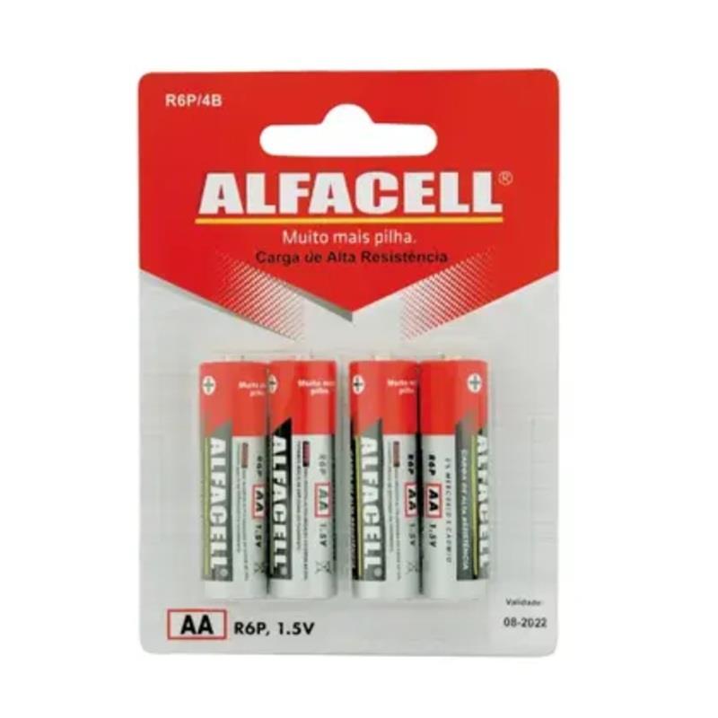 Kit 4 Pilhas AA R6P 1,5V Alfacell - 4 Unidades