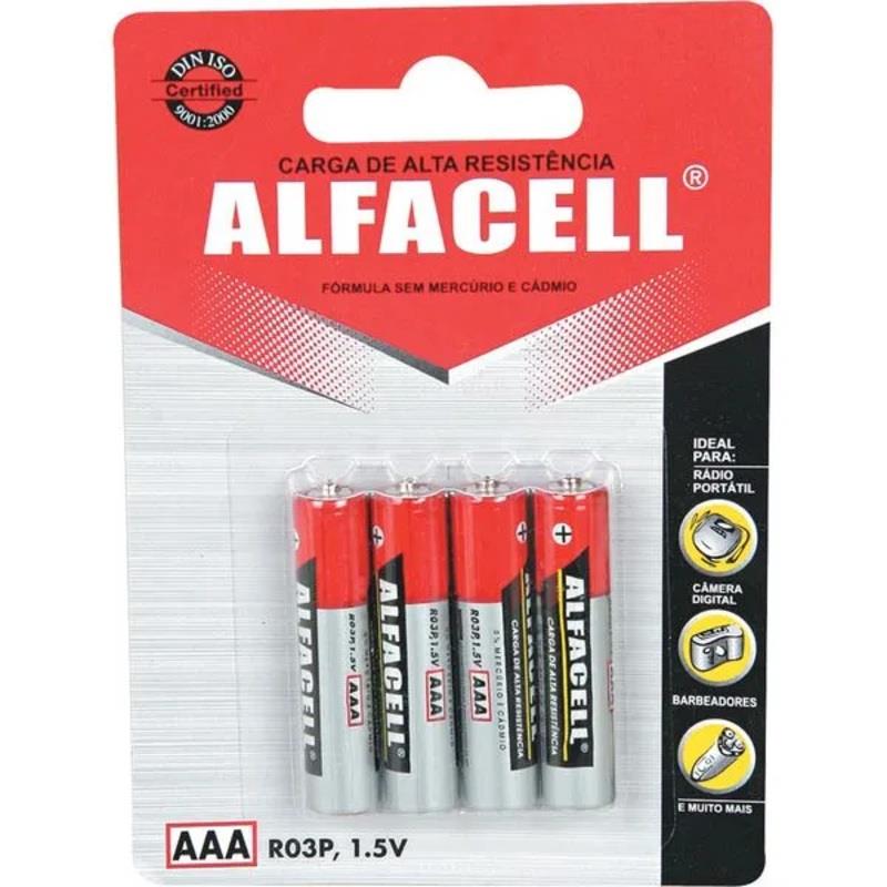 Kit 4 Pilhas Palito AAA R03P 1,5V Alfacell - 4 Unidades