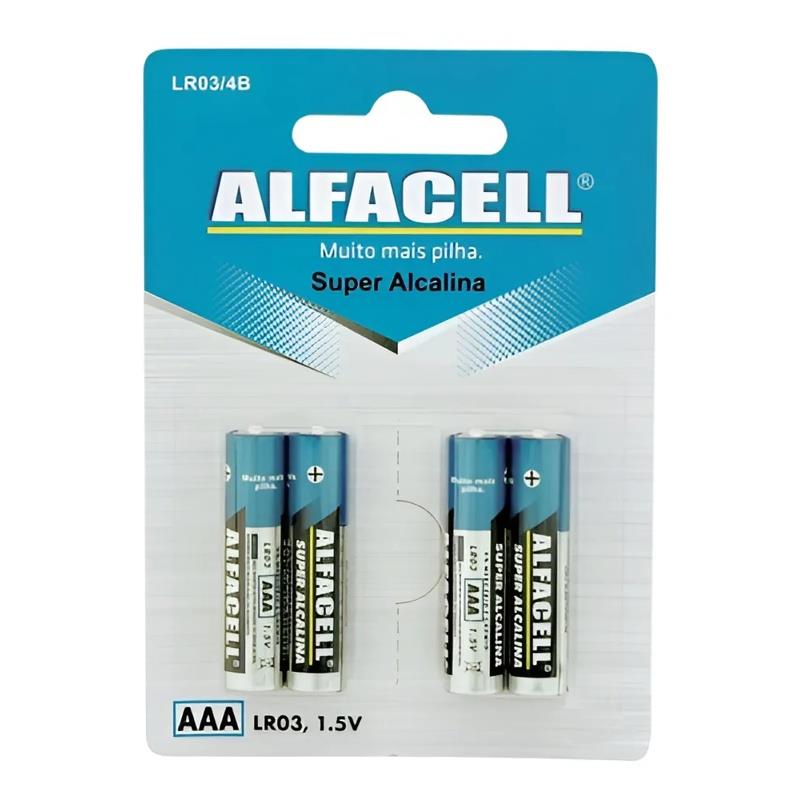 Kit 4 Pilhas Palito Alcalina AAA LR03 1,5V Alfacell - 4 Unidades