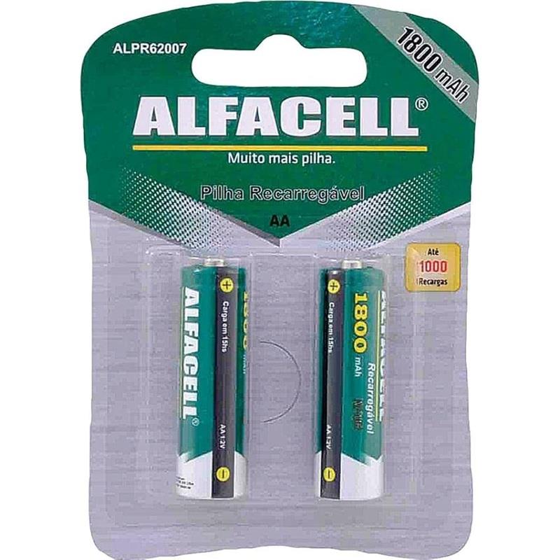 Kit 2 Pilhas Recarregáveis AA ALPR62007 1800mAh Alfacell - 2 Unidades