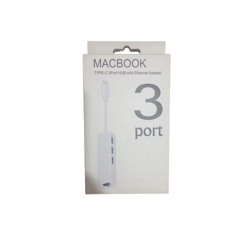 Hub Adaptador Tipo C Macho para 3 USB e Rj45