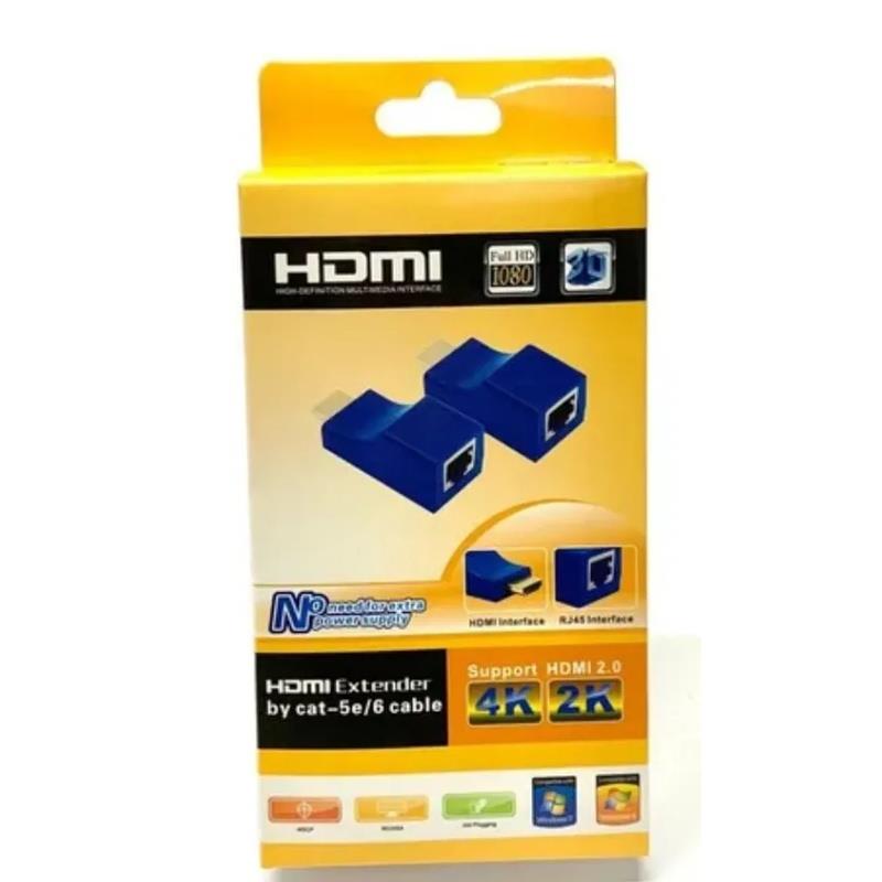 Extensor Full HD 1080P HDMI 2.0 4k 2k com Conexão Rj45 Cat5e Cat6 30m