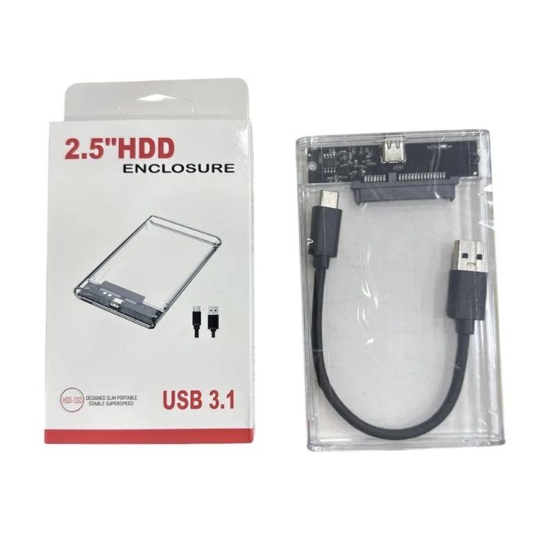 Case Externa para HD/SSD SATA de 2,5" USB 3.0 Conector Tipo C Transparente