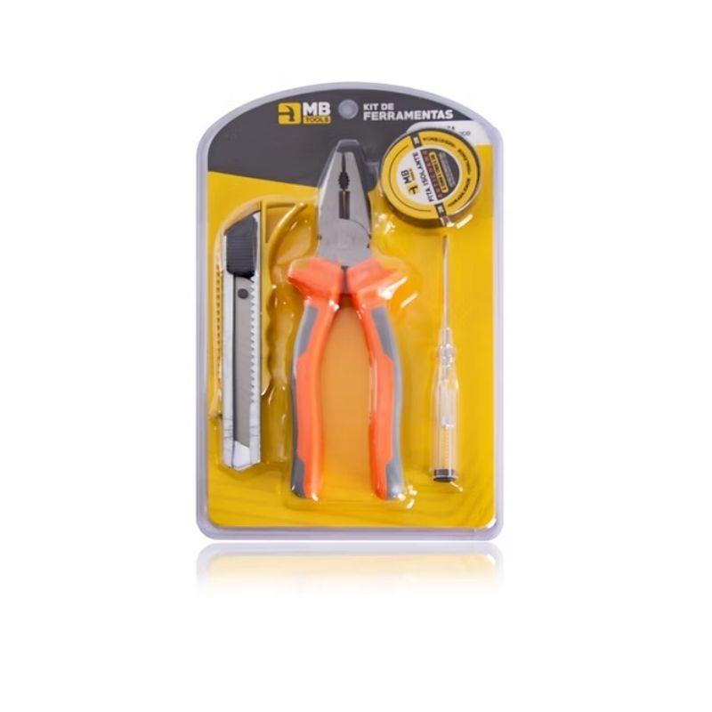 Conjunto Ferramentas Alicate Universal, Estilete, Chave de Teste e Fita Isolante GB59047 MB Tools - 4 peças