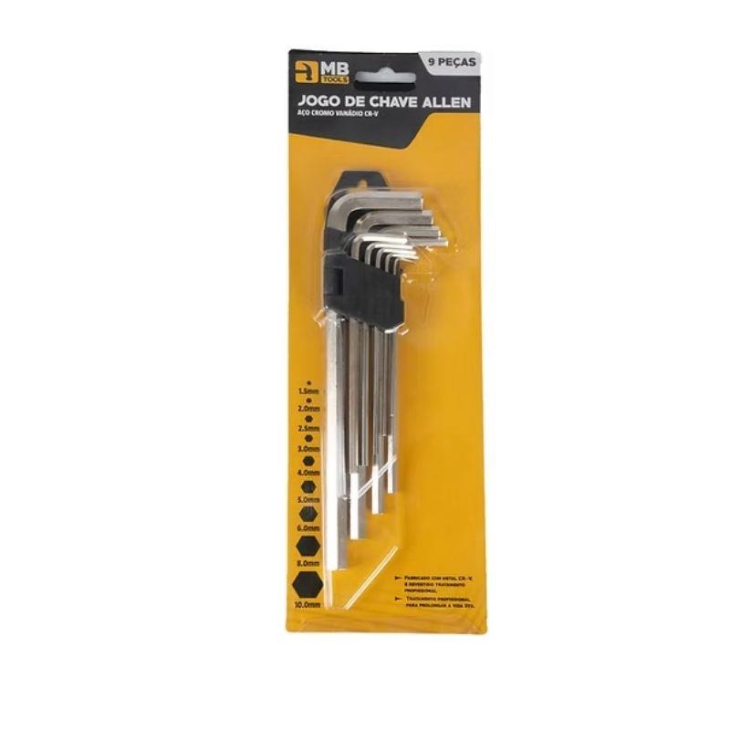 Conjunto Chave Allen Aço Cromo Vanádio GB59142 MB Tools - 9 Peças