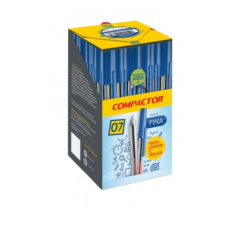 Caixa Caneta Esferográfica 0.7 Compactor Azul - 50 Unidades