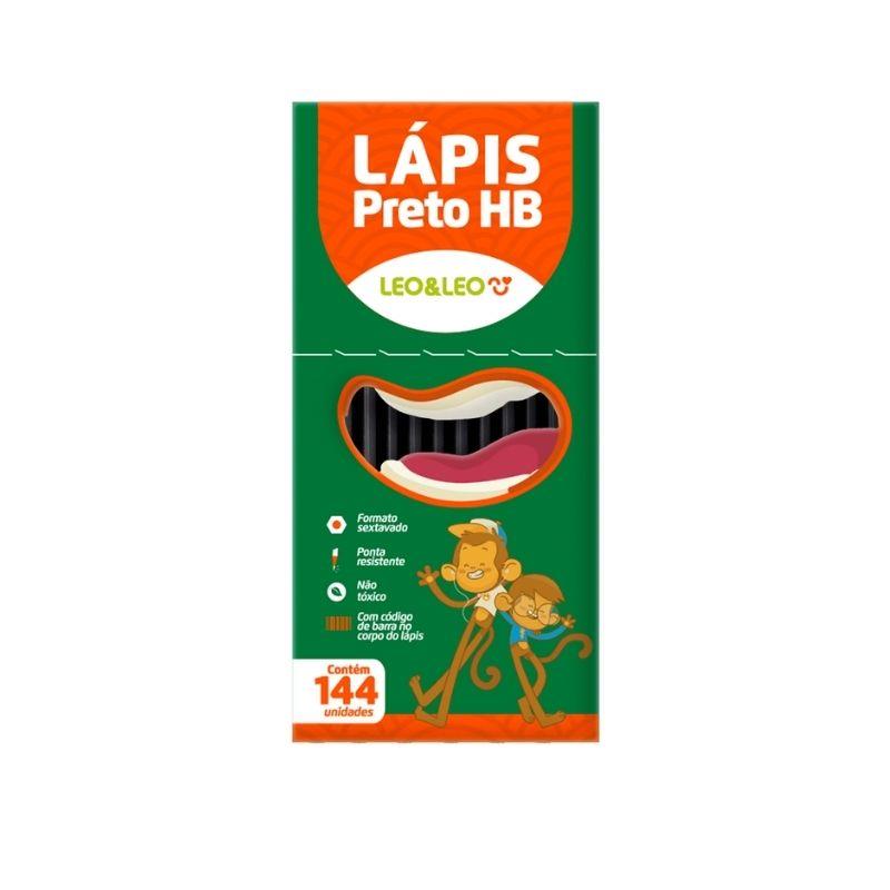 Caixa Lápis Preto Sextavado HB Leo&Leo - 144 Unidades