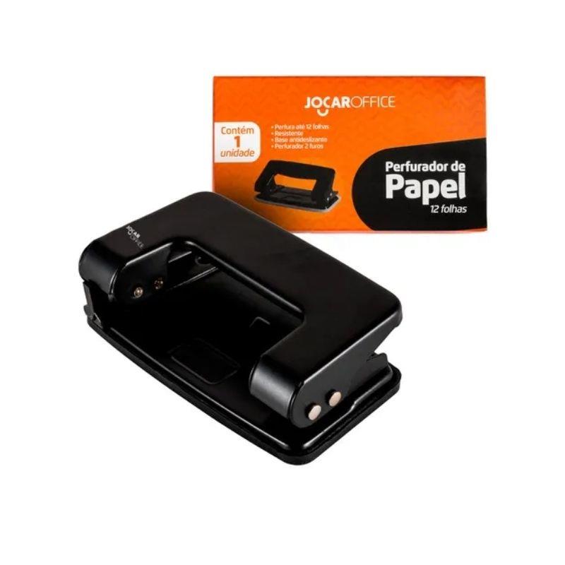 Perfurador de Papel 2 Furos até 12 Folhas Metal Pequeno Preto