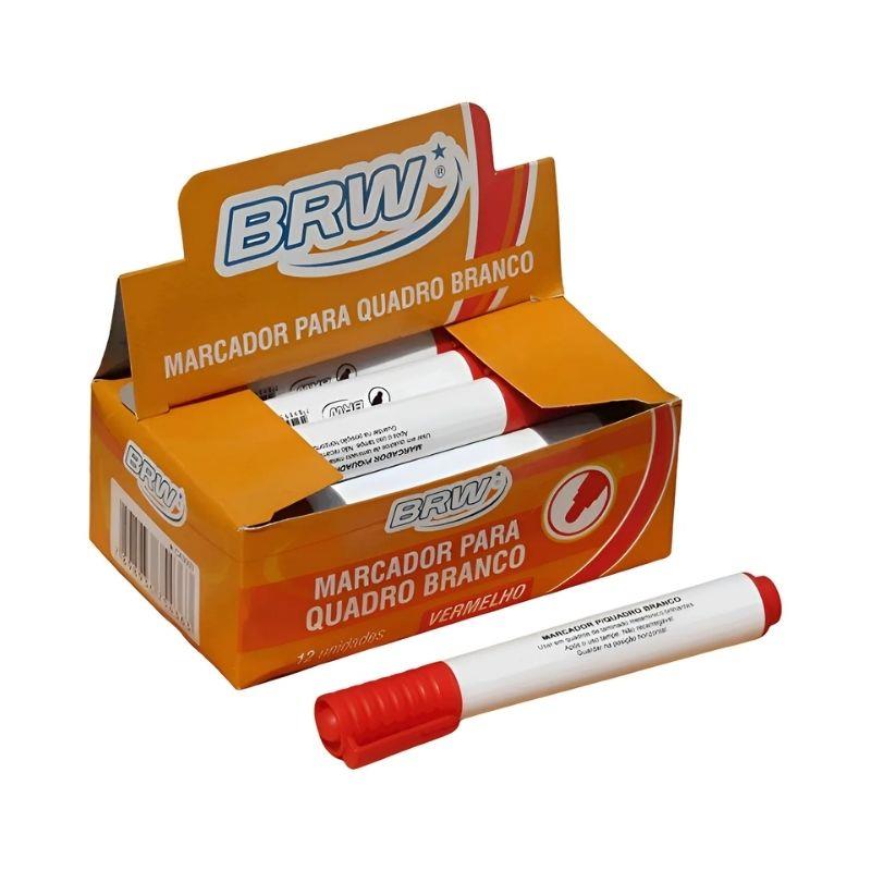 Caixa 12 Marcadores Quadro Branco Ponta Redonda 1.5mm BRW Vermelho - 12 Unidades