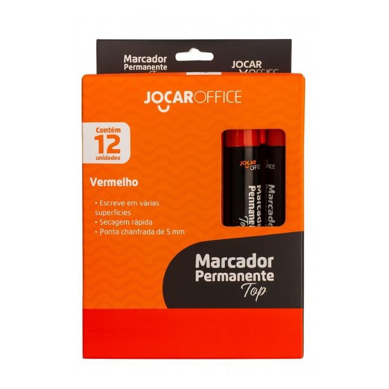 Caixa 12 Marcadores Permanente Top Ponta Chanfrada 5mm Jocar Office Vermelho - 12 Unidades