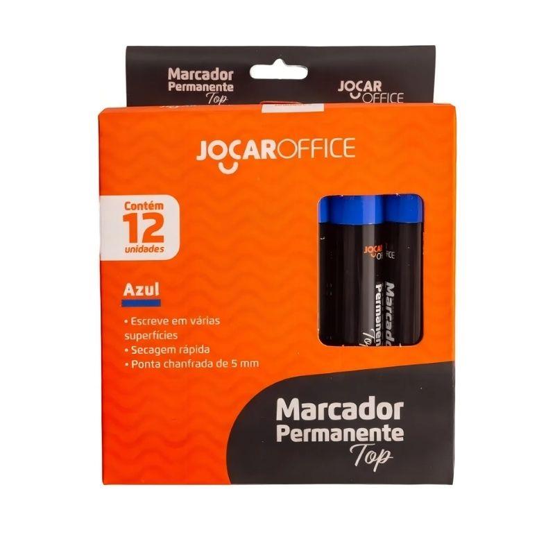 Caixa 12 Marcadores Permanente Top Ponta Chanfrada 5mm Jocar Office Azul - 12 Unidades