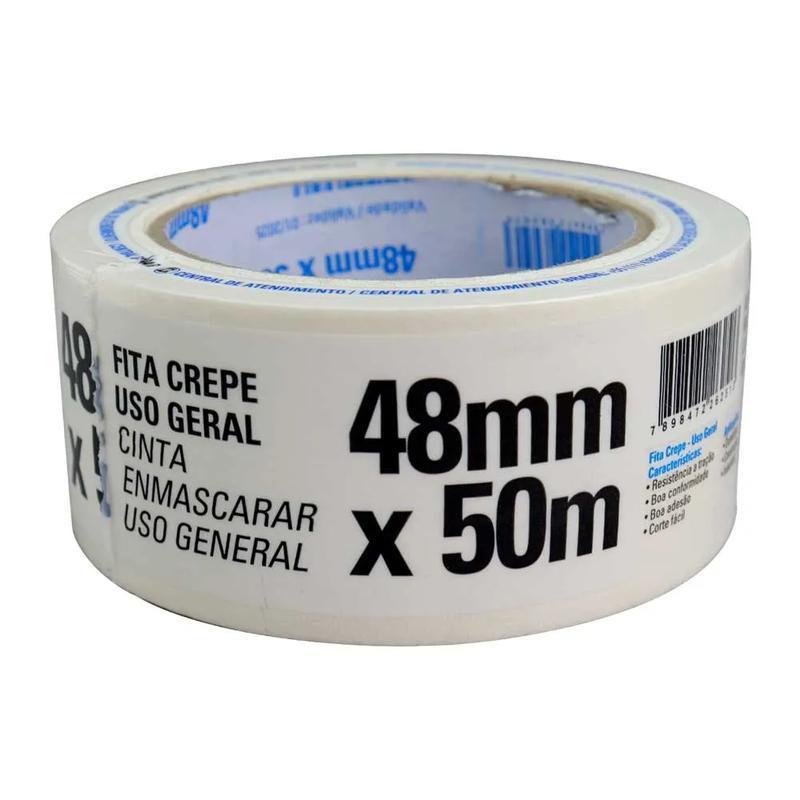 Rolo Fita Crepe Demarcação 48mm x 50m TekBond - Branca
