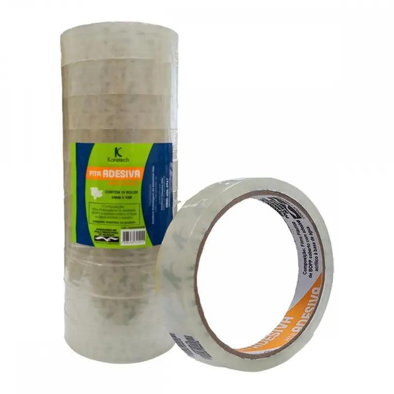 Kit 10 Rolos Fita Adesiva Transparente 24mm x 40m Koretech - 10 Unidades