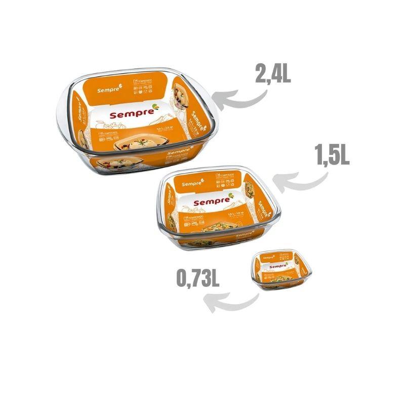 Kit 3Travessas Assadeiras Vidro Temperado Quadradas Nadir - 2.4l, 1,5l e 730ml