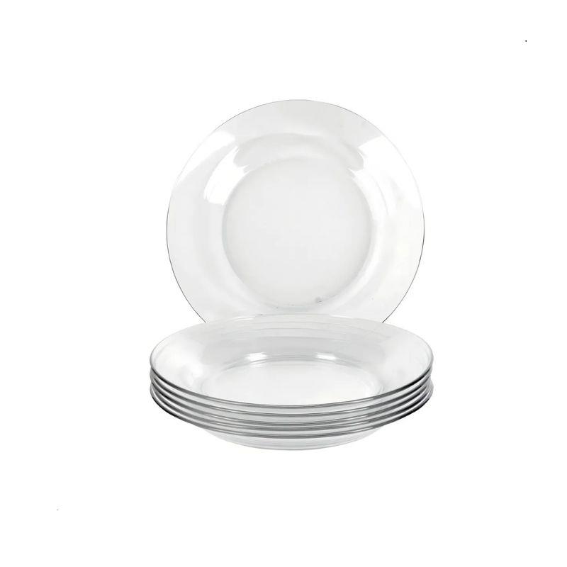 Conjunto 6 Pratos Fundo Vidro Transparente Liso - 6 Unidades