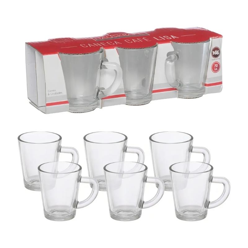 Kit 6 Xícaras de Vidro para Café Transparente Lisa Hauskraft 70ml - 6 Unidades