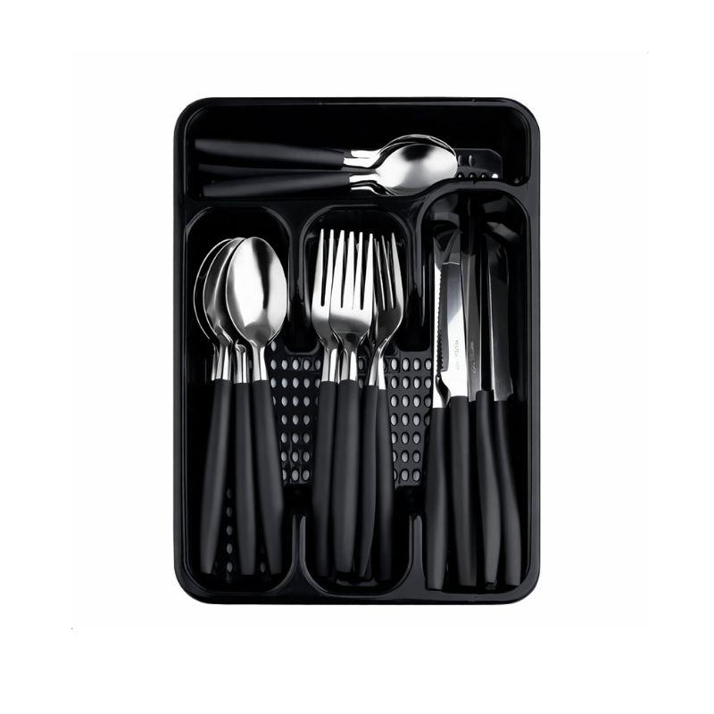 Conjunto de Talheres Inox com Porta Talheres Original Line Preto - 25 Peças