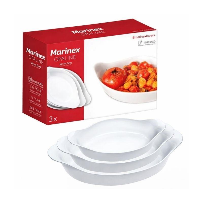 Conjunto 3 Assadeiras Oval 600ml, 1l e 1.4l Opaline Marinex - 3 Peças
