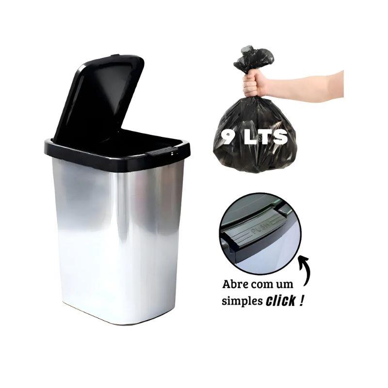 Lixeira Plástico com Tampa Click 9l Prata