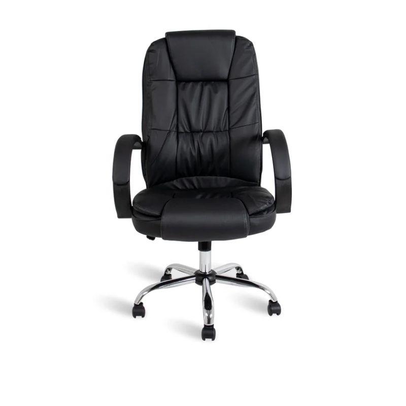 Cadeira Escritório Presidente Estofado Giratório Regulável com Suporte Couro Sintético Preto
