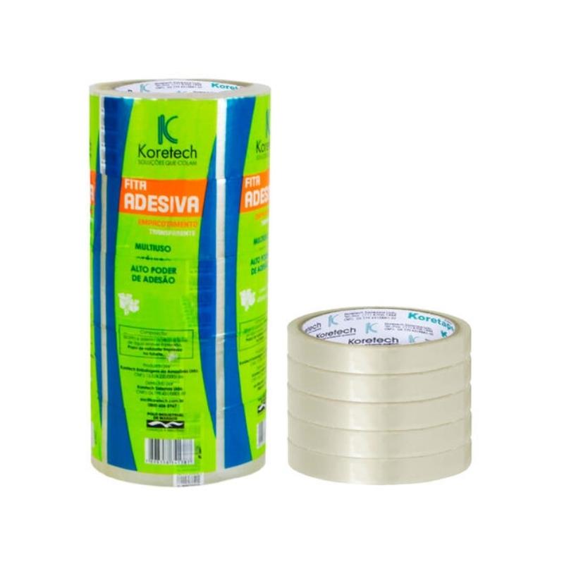 Kit 13 Rolos Fita Adesiva Transparente 18mm x 40m Koretech - 13 Unidades