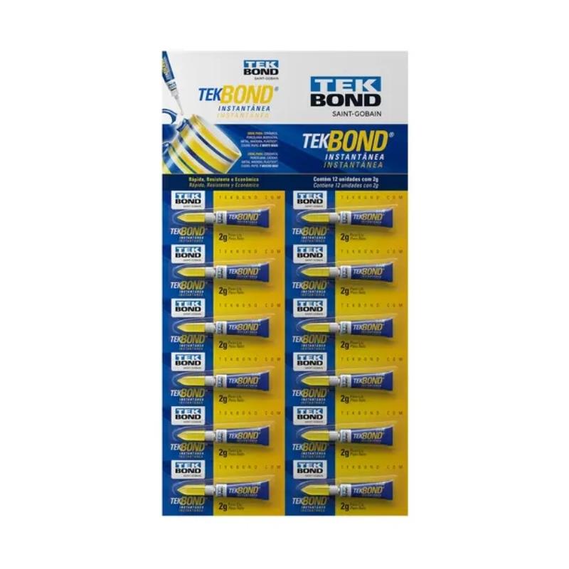 Cartela 12 Colas Instantâneas TekBond Bisnaga 2g - 12 Unidades