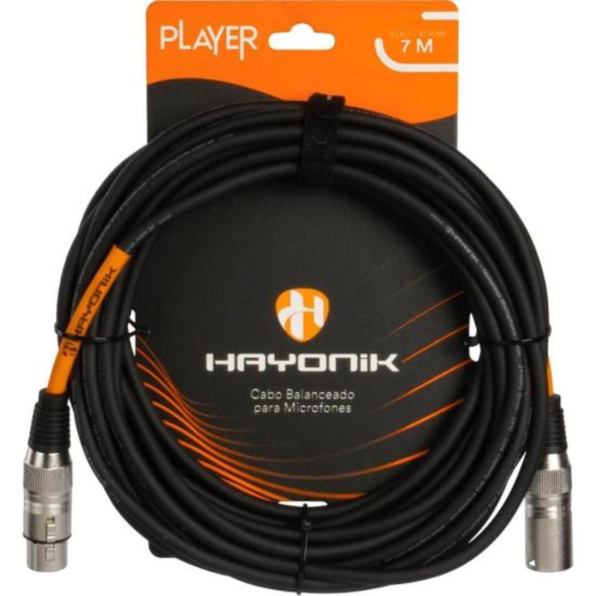 Cabo Para Microfone Hayonik Player XLR Fêmea x XLR Macho 7m Preto