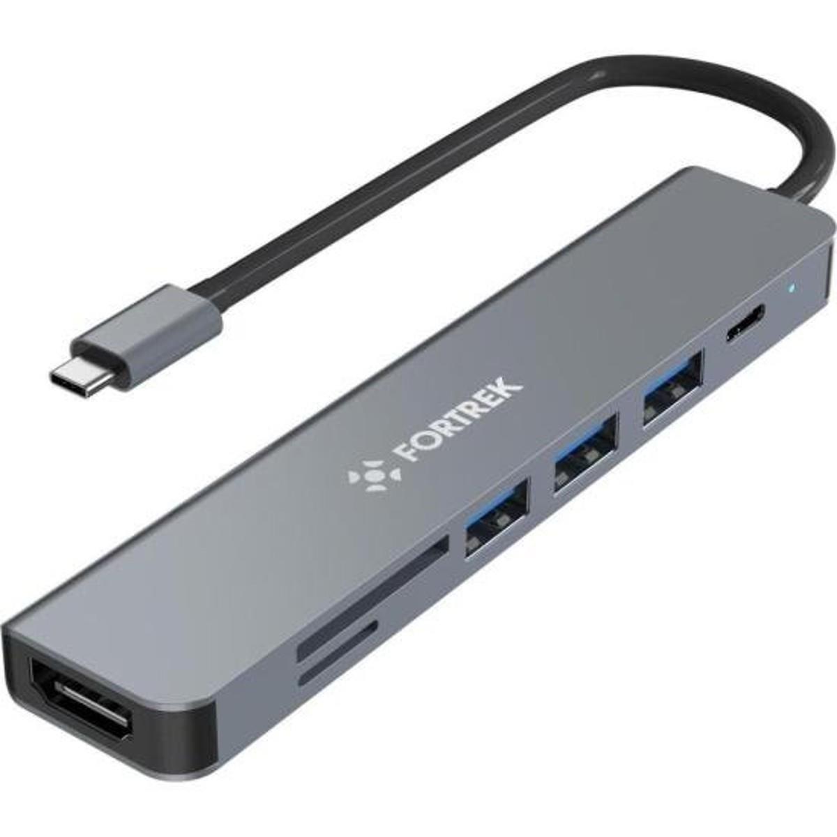 Hub Adaptador USB-C 7 Portas HDMI USB-C 3x USB-A SD TF Fortrek DC75