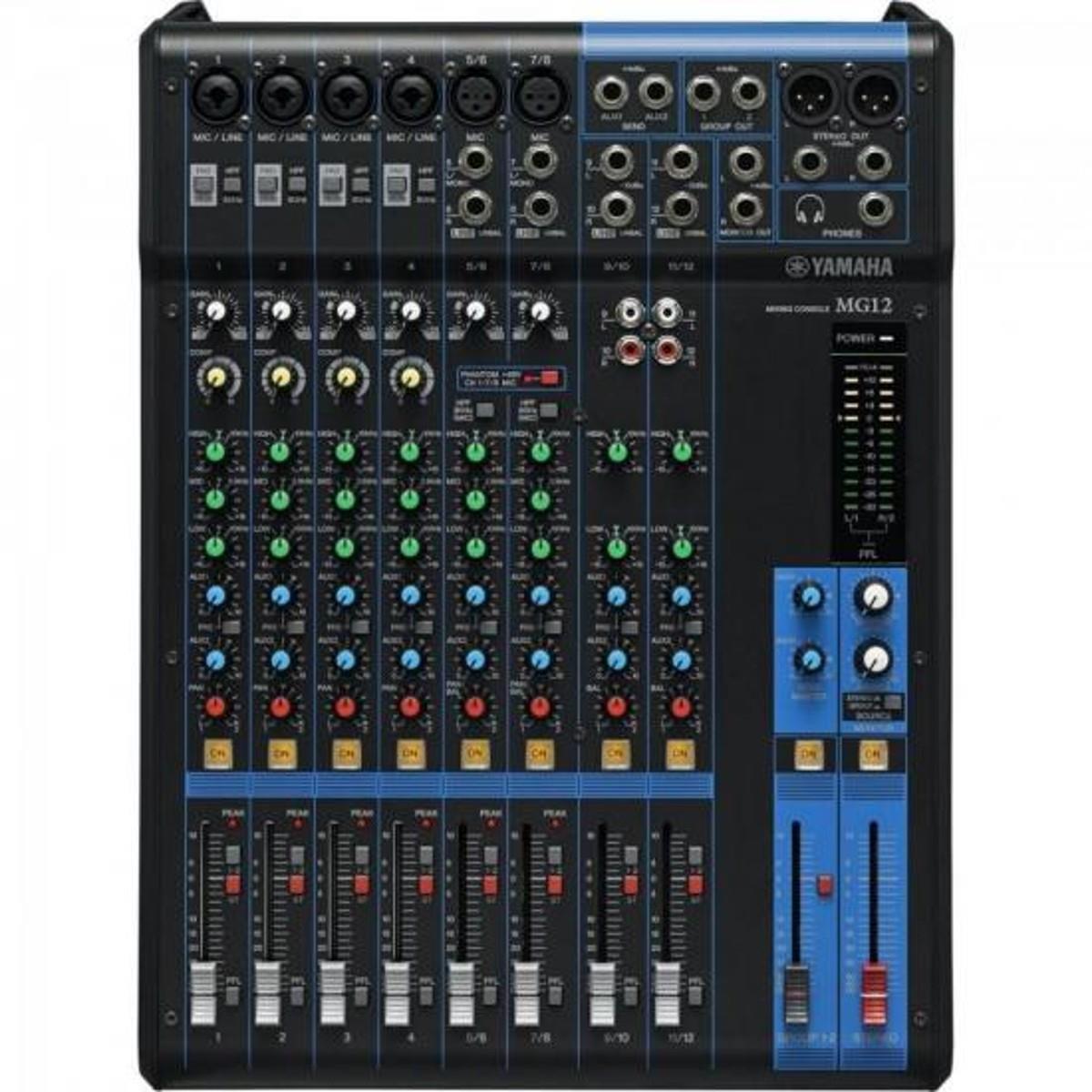 Mesa de Som Yamaha MG12 Analógica 12 Canais Bivolt Preta