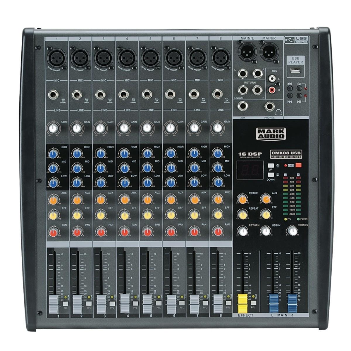 Mesa Som 8 Canais Analógica Usb Cmx08 Mark Audio