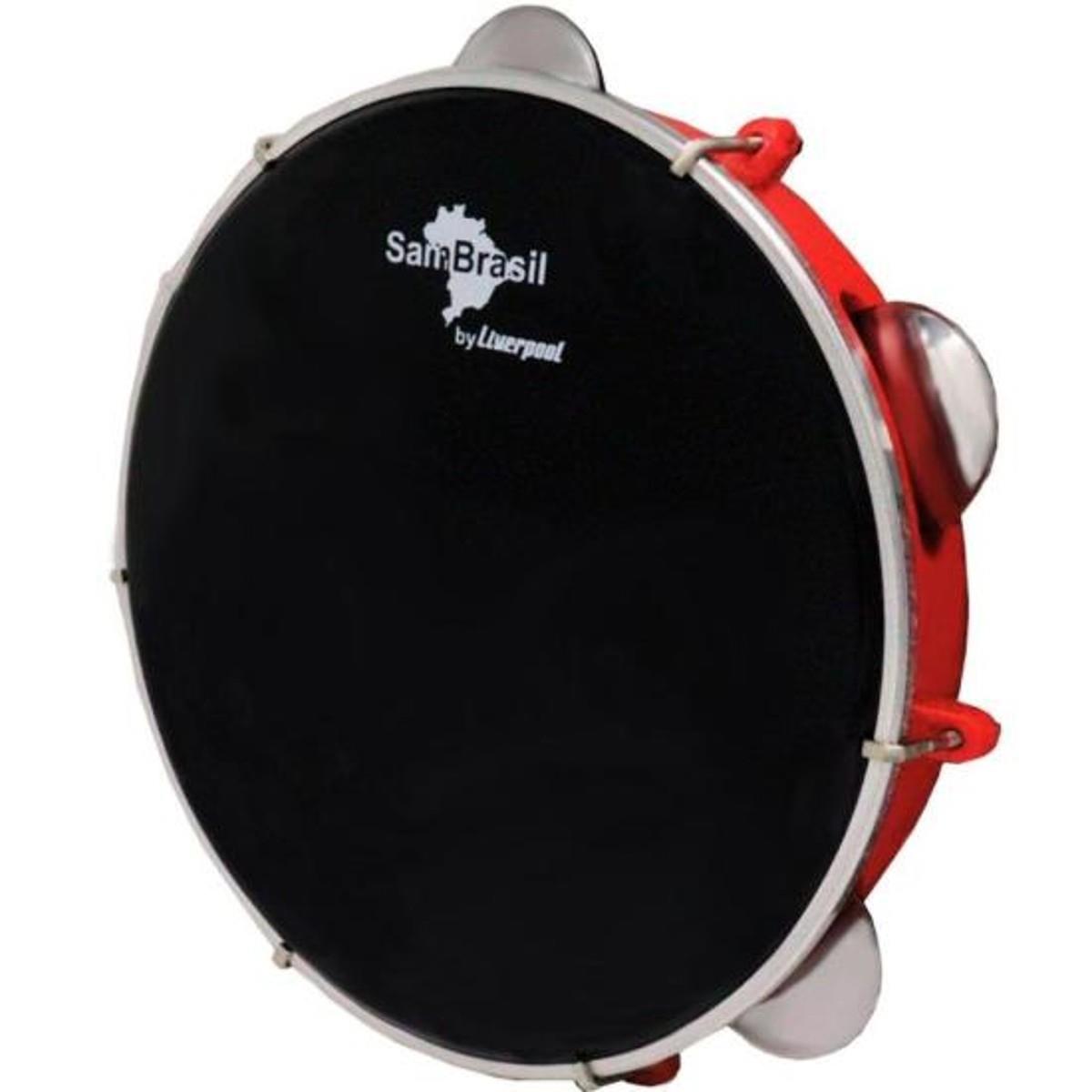 Pandeiro 10” Premium Pele Preta SamBrasil Liverpool Vermelho